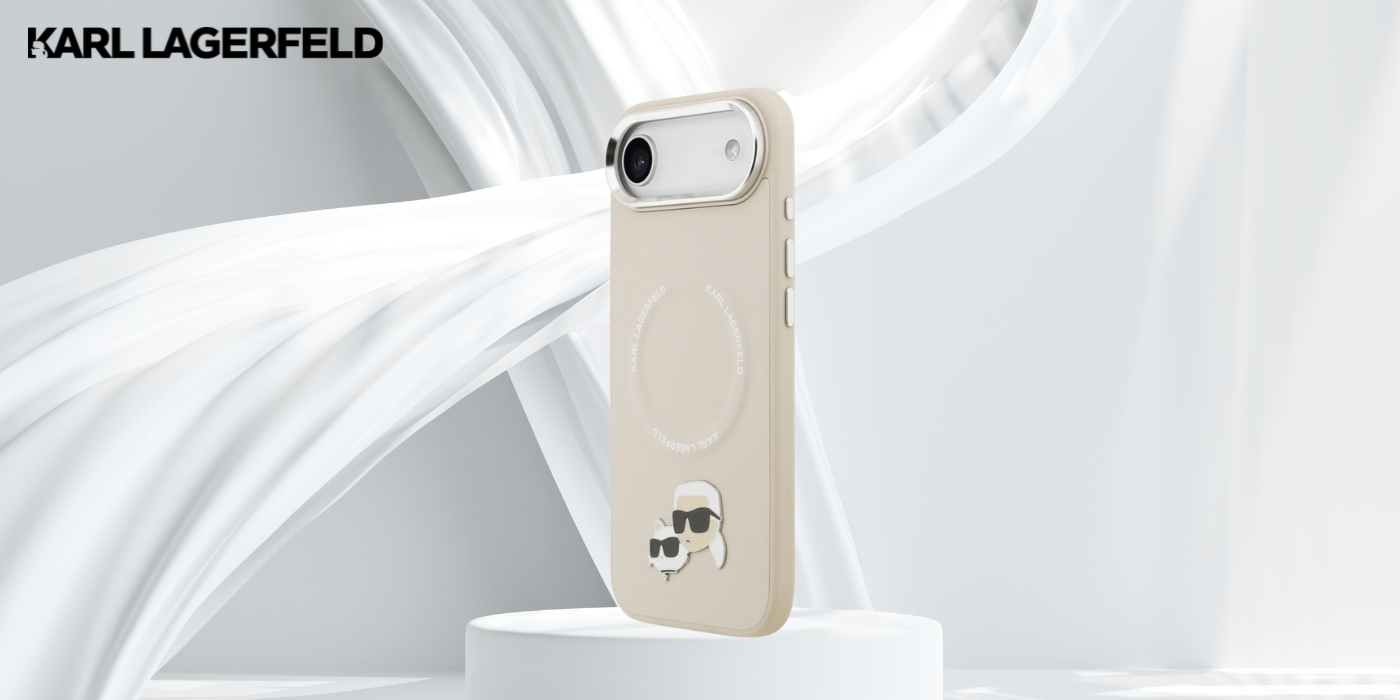 Karl Lagerfeld Karl & Choupette Pins MagSafe dėklas skirtas Apple iPhone Air rusvai gelsvas aprašymas - Prekės nuotrauka
