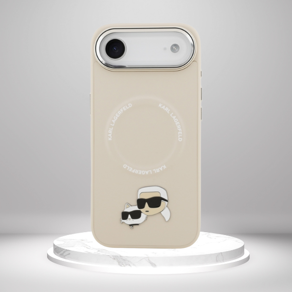 Karl Lagerfeld Karl & Choupette Pins MagSafe dėklas skirtas Apple iPhone Air rusvai gelsvas aprašymas - Prekės nuotrauka