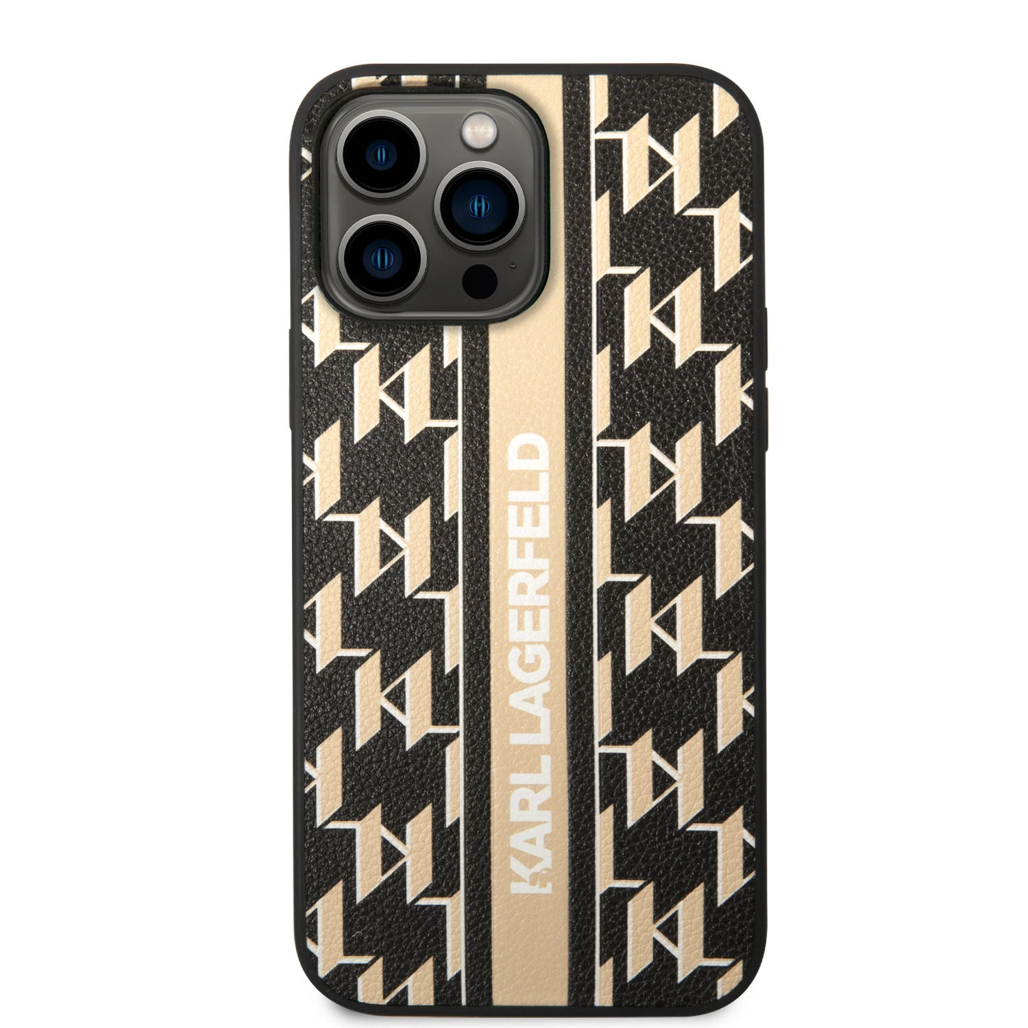 Karl Lagerfeld KLHCP14XPGKLSKW iPhone 14 Pro Max 6,7 colių kietasis dėklas Ruda / Ruda Monogram Stripe aprašymas - Prekės nuotrauka