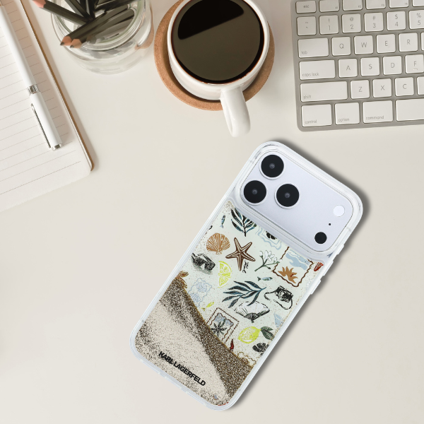 Dėklas Karl Lagerfeld Liquid Glitter Beach & Sand Case for iPhone 17 Pro / 18 Pro - rusvai gelsvas aprašymas - Prekės nuotrauka