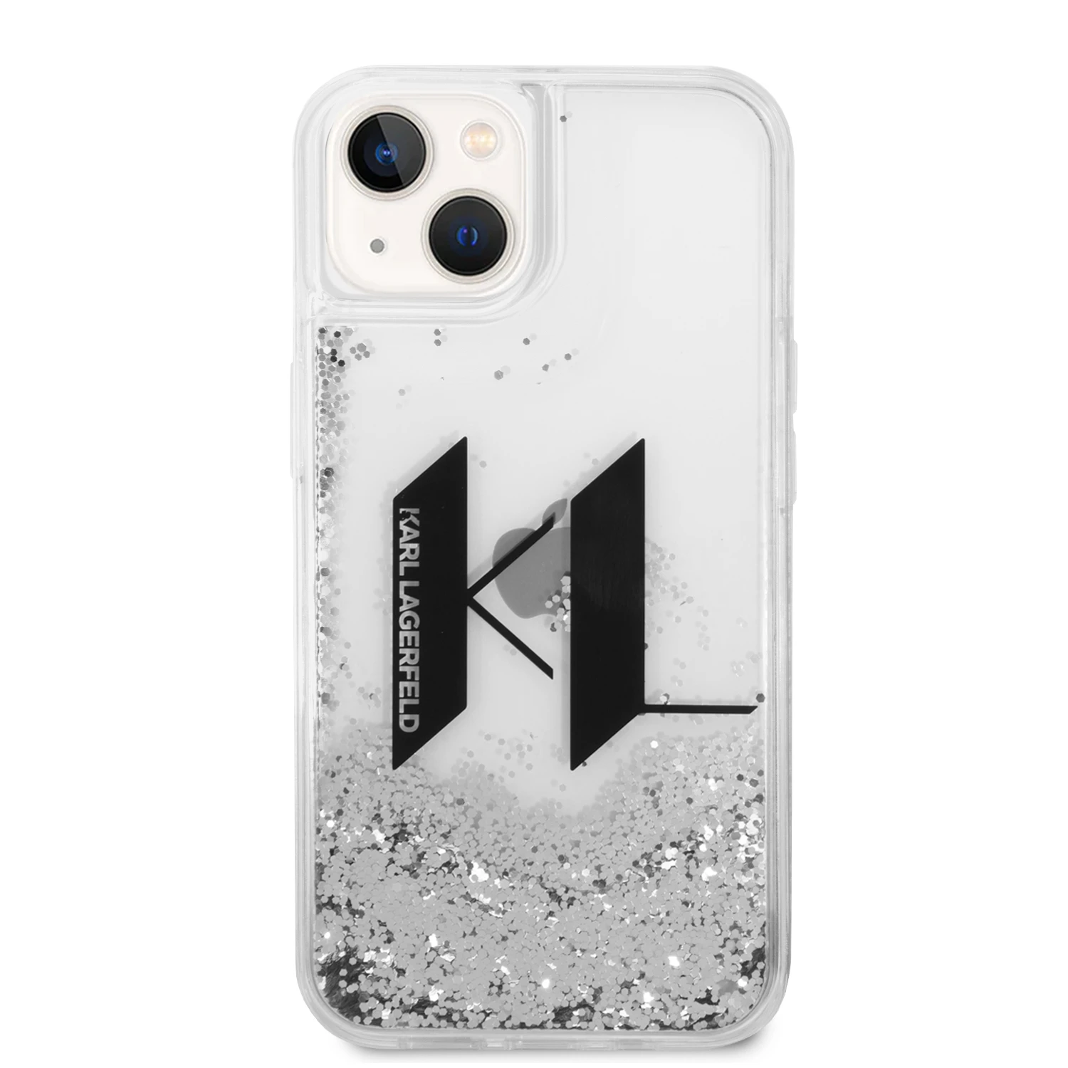 Karl Lagerfeld Liquid Glitter Big KL dėklas iPhone 14 telefonui - sidabrinis aprašymas - Prekės nuotrauka