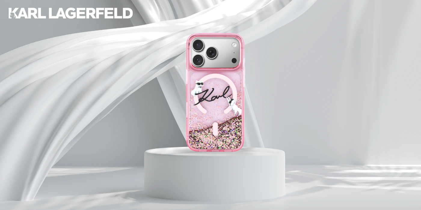 Dėklas Karl Lagerfeld Liquid Glitter Karl Script Logo MagSafe Case for iPhone 17 Pro - Rožinė aprašymas - Prekės nuotrauka
