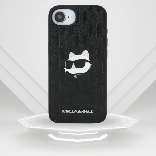 Dėklas Karl Lagerfeld Monogram Choupette Head Pin iPhone 16e Case - Juodas aprašymas - Prekės nuotrauka Dėklas Karl Lagerfeld Monogram Choupette Head Pin iPhone 16e Case - Juodas aprašymas - Prekės nuotrauka