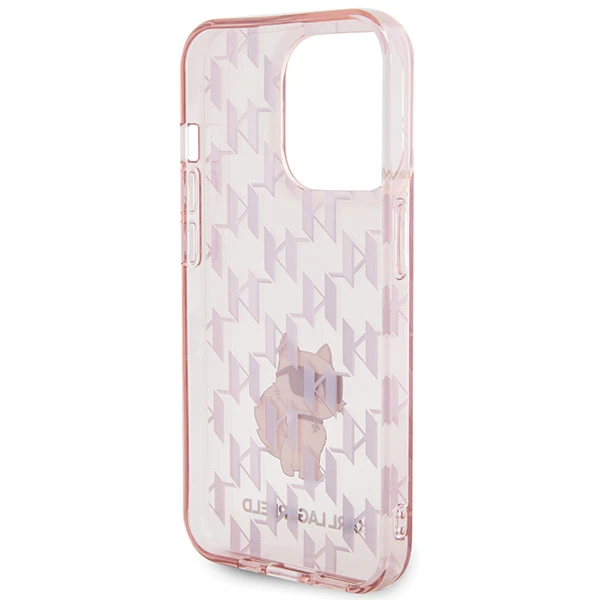Dėklas Karl Lagerfeld Monogram Choupette iPhone 15 Pro Case - Rožinė aprašymas - Prekės nuotrauka