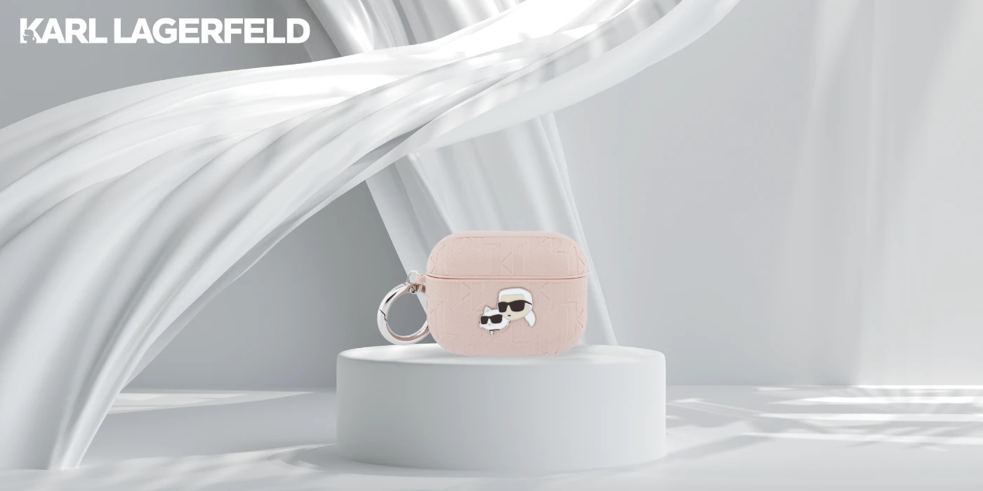 Dėklas Karl Lagerfeld Monogram Karl & Choupette Head Case for AirPods Pro 3 - Rožinė aprašymas - Prekės nuotrauka