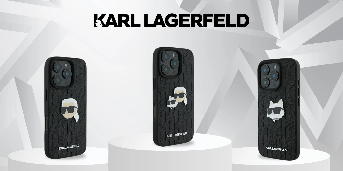 Apple iPhone 16 Karl Lagerfeld Saffiano Monogram Karl Head Pin (KLHCP16SPGKLKIPK) dėklas telefonui juodos spalvos aprašymas - Prekės nuotrauka