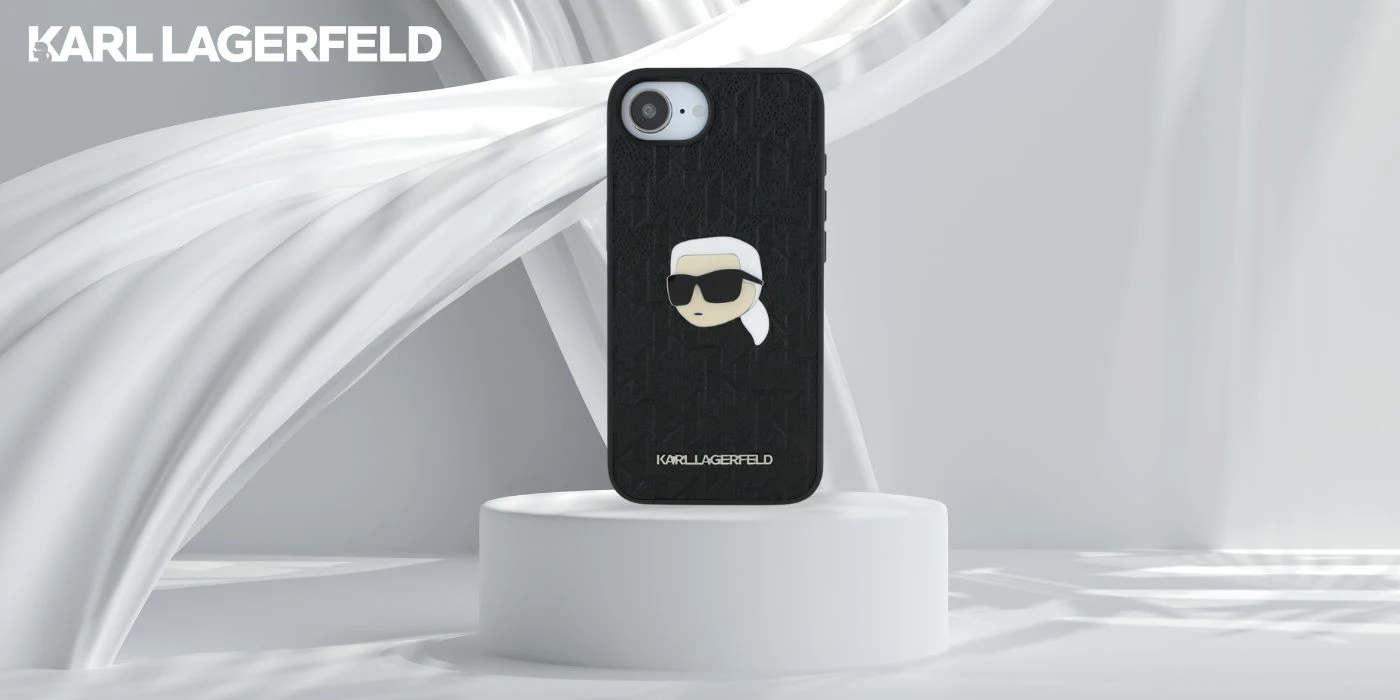 Dėklas Karl Lagerfeld Monogram Karl Head Pin iPhone 16e Case - Juodas aprašymas - Prekės nuotrauka
