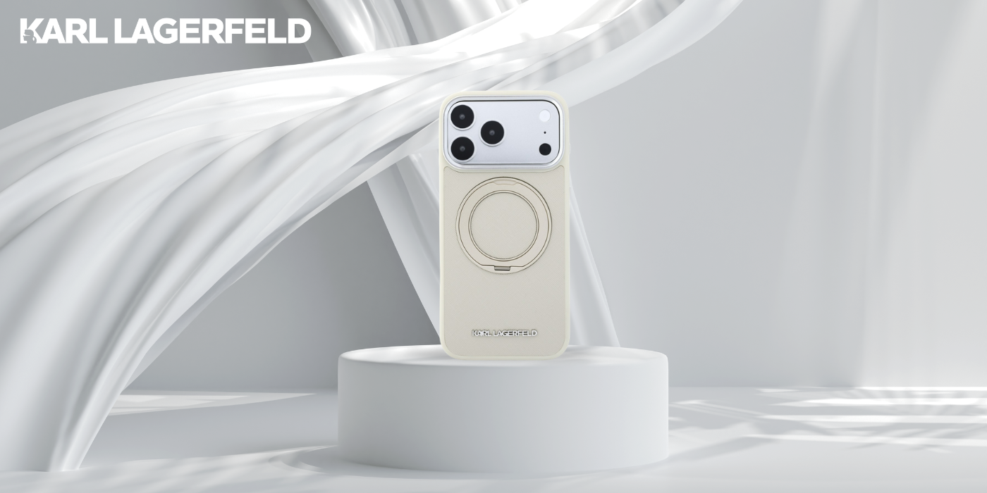 Dėklas Karl Lagerfeld Ring Stand 360 Saffiano Classic Logo MagSafe Case for iPhone 18 Pro Max / 17 Pro Max - rusvai gelsvas aprašymas - Prekės nuotrauka