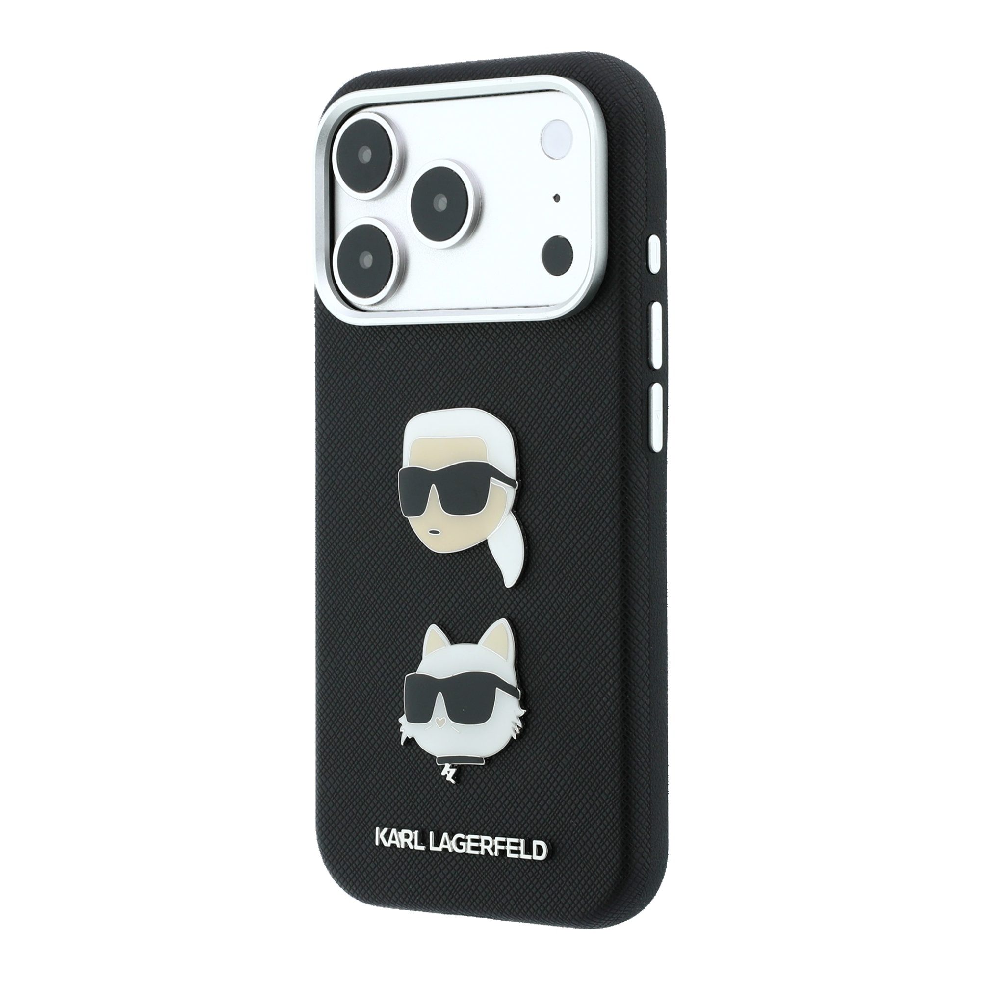 Karl Lagerfeld PU Semi Wrap Saffiano K&CH Heads dėklas, skirtas iPhone 18 Pro, juodas aprašymas - Prekės nuotrauka