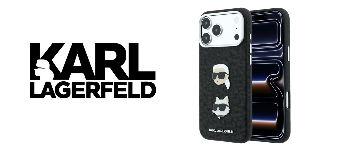 Dėklas Karl Lagerfeld Saffiano Case with Karl & Choupette Heads Pins & Logo for iPhone 18 Pro Max / 17 Pro Max - Juodas aprašymas - Prekės nuotrauka