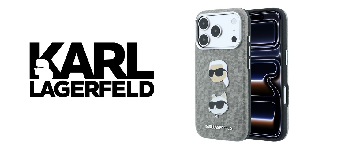 Karl Lagerfeld PU Semi Wrap Saffiano K&CH Heads dėklas, skirtas iPhone 18 Pro Max, pilkas aprašymas - Prekės nuotrauka