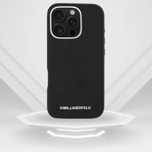 Karl Lagerfeld Saffiano Full Wrapped Elongated Metal Logo MagSafe Apple iPhone 16 Pro dėklas telefonui juodos spalvos aprašymas - Prekės nuotrauka Karl Lagerfeld Saffiano Full Wrapped Elongated Metal Logo MagSafe Apple iPhone 16 Pro dėklas telefonui juodos spalvos aprašymas - Prekės nuotrauka