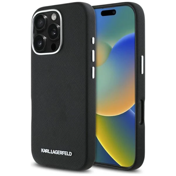 Karl Lagerfeld Saffiano Full Wrapped Elongated Metal Logo MagSafe Apple iPhone 16 Pro Max dėklas telefonui juodos spalvos aprašymas - Prekės nuotrauka Karl Lagerfeld Saffiano Full Wrapped Elongated Metal Logo MagSafe Apple iPhone 16 Pro Max dėklas telefonui juodos spalvos aprašymas - Prekės nuotrauka