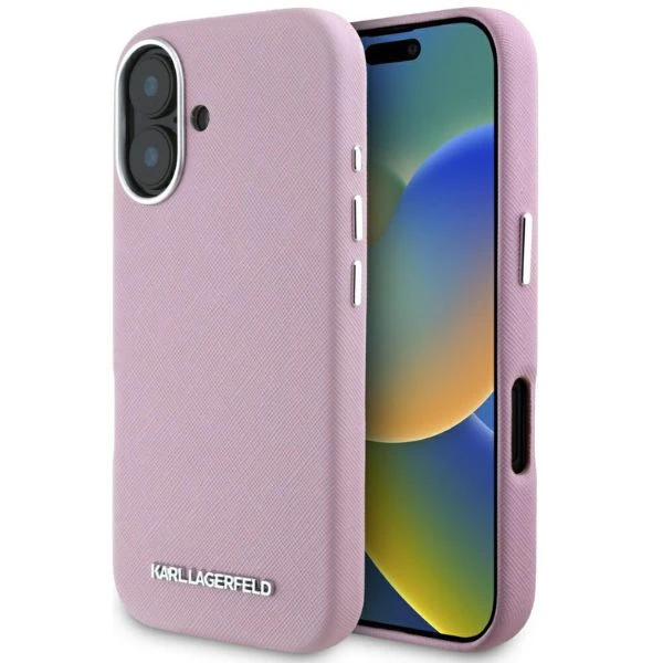 Karl Lagerfeld Saffiano Full Wrapped Elongated Metal Logo MagSafe Apple iPhone 16 dėklas telefonui rožinės spalvos aprašymas - Prekės nuotrauka Karl Lagerfeld Saffiano Full Wrapped Elongated Metal Logo MagSafe Apple iPhone 16 dėklas telefonui rožinės spalvos aprašymas - Prekės nuotrauka