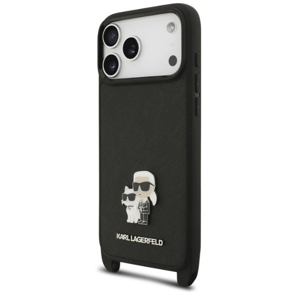 Karl Lagerfeld Saffiano Crossbody dirželis Karl and Choupette dėklas iPhone 18 Pro Max juodas aprašymas - Prekės nuotrauka