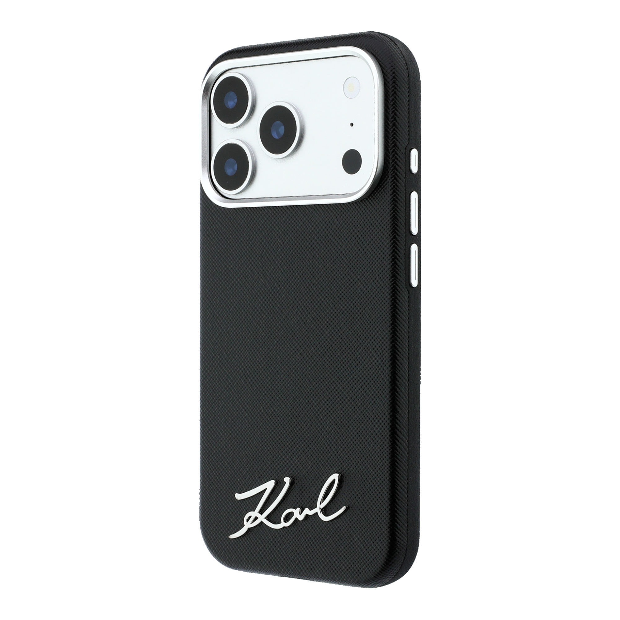 Karl Lagerfeld Saffiano Small Script Metal Logo MagSafe dėklas iPhone 18 Pro / 17 Pro - Juodas aprašymas - Prekės nuotrauka