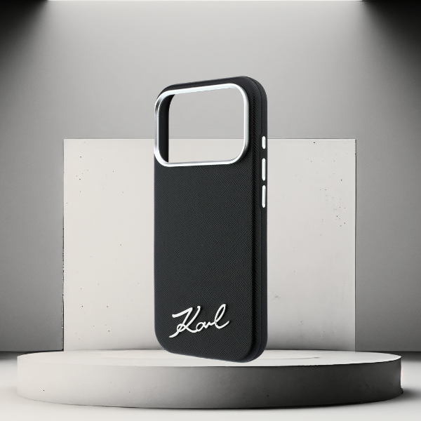 Dėklas Karl Lagerfeld Saffiano Small Script Metal Logo MagSafe Case for iPhone 17 Pro Max / 18 Pro Max - Juodas aprašymas - Prekės nuotrauka