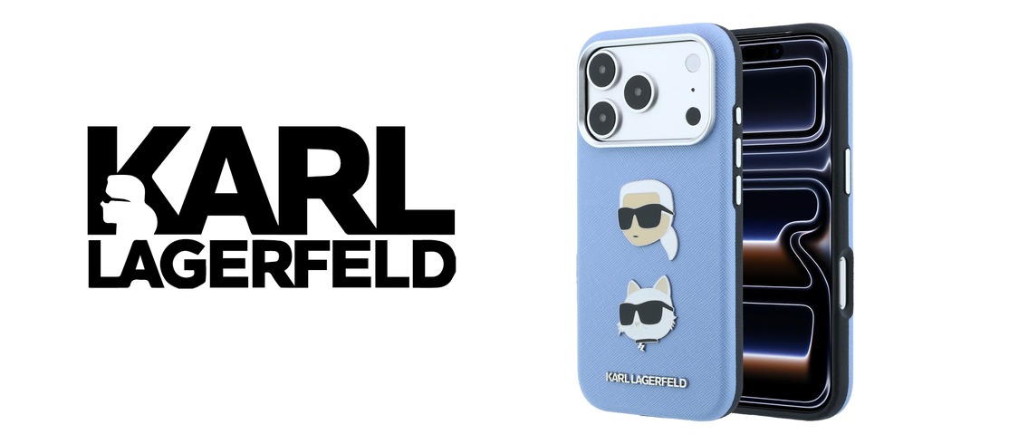 Dėklas Karl Lagerfeld Saffiano with Karl & Choupette Heads Pins & Logo case for iPhone 18 Pro / 17 Pro - light mėlynas aprašymas - Prekės nuotrauka