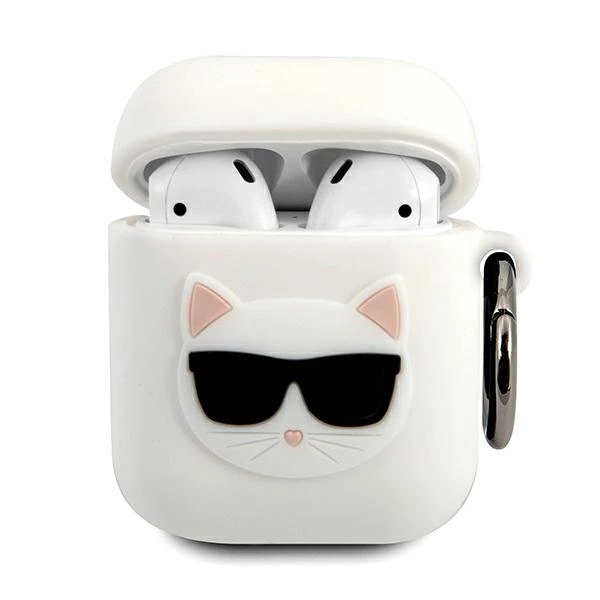 Karl Lagerfeld silikoninis Choupette dėklas skirtas AirPods 1/2 Cover - Baltas aprašymas - Prekės nuotrauka