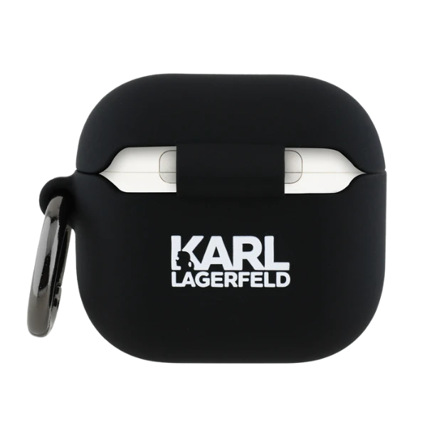 Dėklas Karl Lagerfeld KLA4RUNCHK AirPods 4 cover juodos spalvos silikoninis Choupette Head 3D aprašymas - Prekės nuotrauka