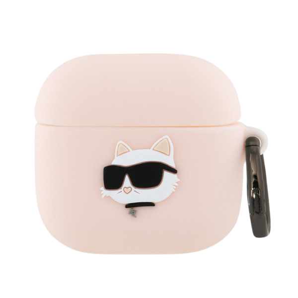 Dėklas Karl Lagerfeld KLA4RUNCHP AirPods 4 cover rožinės spalvos silikoninis Choupette Head 3D aprašymas - Prekės nuotrauka