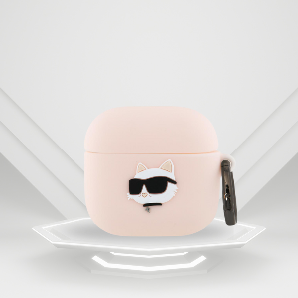 Dėklas Karl Lagerfeld KLA4RUNCHP AirPods 4 cover rožinės spalvos silikoninis Choupette Head 3D aprašymas - Prekės nuotrauka
