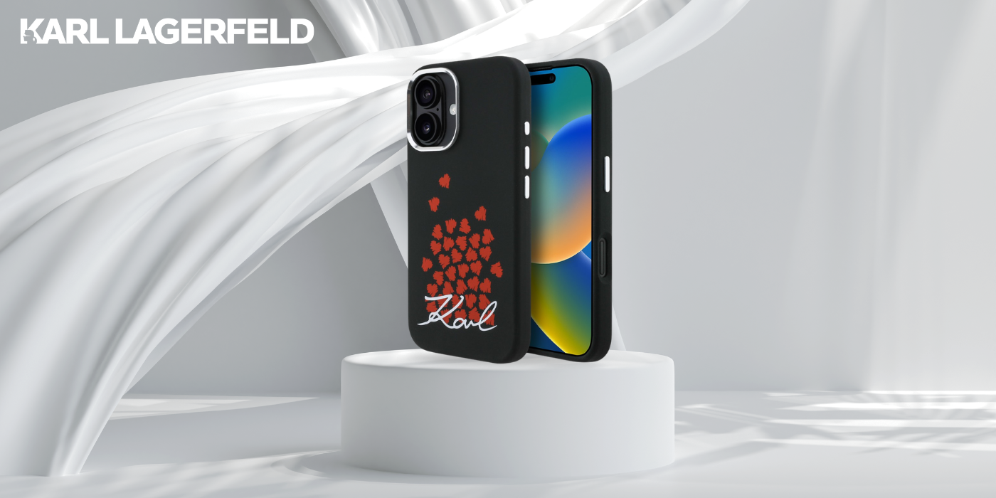 Karl Lagerfeld silikoninis širdelės formos „MagSafe“ dėklas, skirtas iPhone 16 - Juodas aprašymas - Prekės nuotrauka