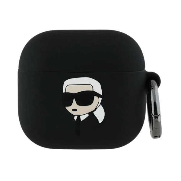 Dėklas Karl Lagerfeld KLA4RUNIKK AirPods 4 cover juodos spalvos silikoninis Karl Head 3D aprašymas - Prekės nuotrauka