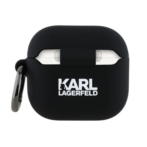 Dėklas Karl Lagerfeld KLA4RUNIKK AirPods 4 cover juodos spalvos silikoninis Karl Head 3D aprašymas - Prekės nuotrauka