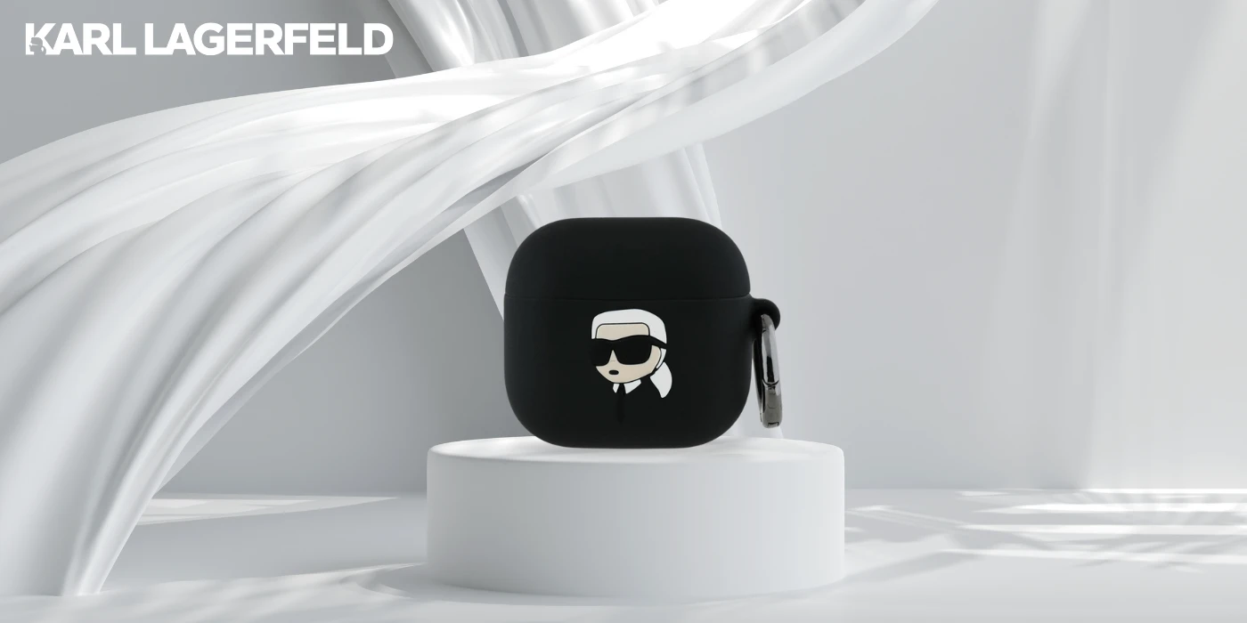 Dėklas Karl Lagerfeld KLA4RUNIKK AirPods 4 cover juodos spalvos silikoninis Karl Head 3D aprašymas - Prekės nuotrauka
