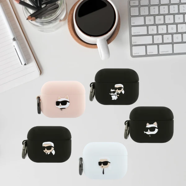 Dėklas Karl Lagerfeld Silicone Karl Head 3D Case for AirPods Pro 3 - Baltas aprašymas - Prekės nuotrauka