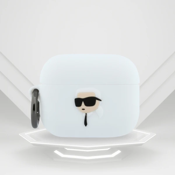 Dėklas Karl Lagerfeld Silicone Karl Head 3D Case for AirPods Pro 3 - Baltas aprašymas - Prekės nuotrauka
