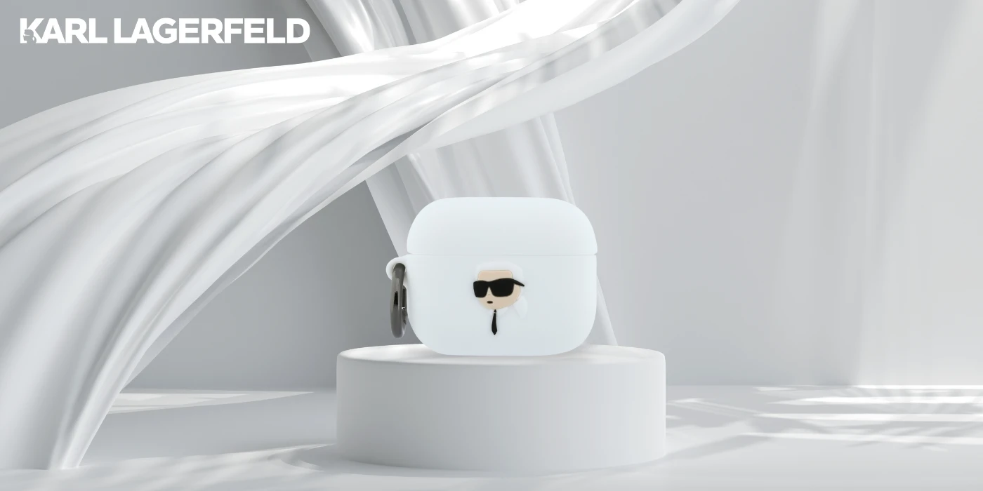 Dėklas Karl Lagerfeld Silicone Karl Head 3D Case for AirPods Pro 3 - Baltas aprašymas - Prekės nuotrauka