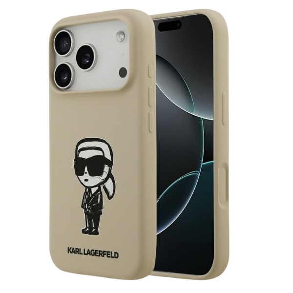 „Karl Lagerfeld“ silikoninis „Karl Sketch & Logo MagSafe“ dėklas, skirtas „iPhone 17 Pro“ – rudas aprašymas - Prekės nuotrauka