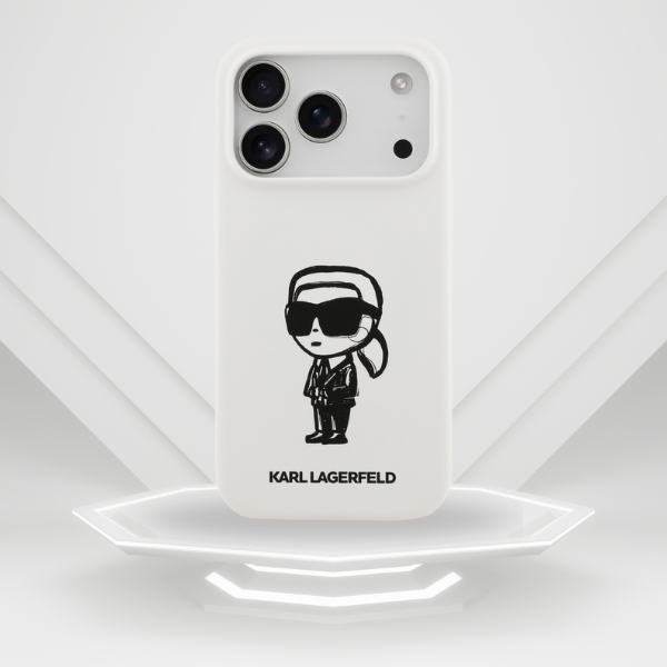 „Karl Lagerfeld“ silikoninis „Karl Sketch & Logo MagSafe“ dėklas, skirtas „iPhone 17 Pro“ – Baltas aprašymas - Prekės nuotrauka