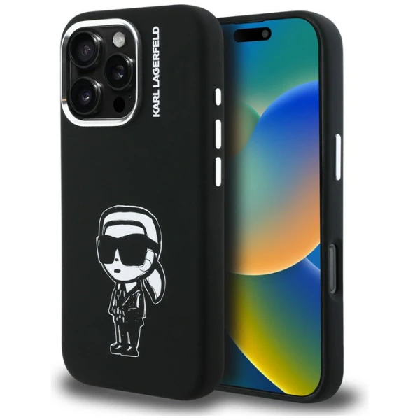 „Karl Lagerfeld“ silikoninis „Karl Sketch MagSafe“ dėklas, skirtas „iPhone 16 Pro Max“ – Juodas aprašymas - Prekės nuotrauka