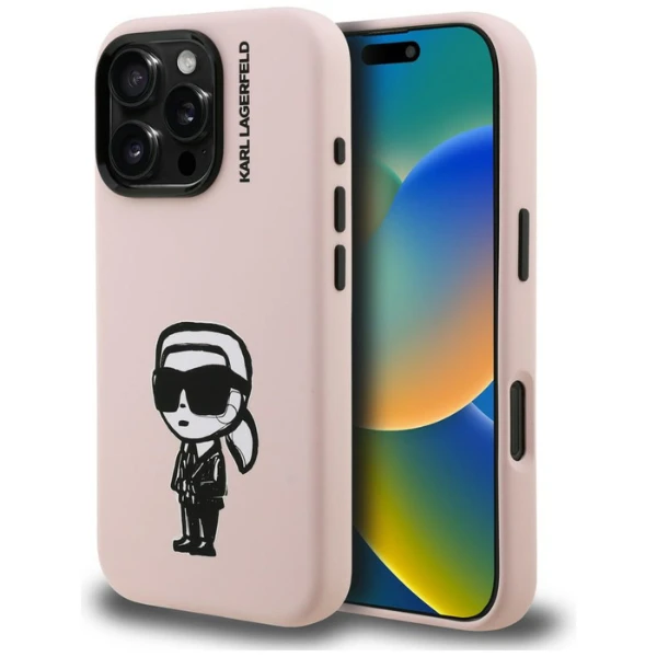 Dėklas Karl Lagerfeld Silicone Karl Sketch MagSafe Case for iPhone 16 Pro Max - Rožinė aprašymas - Prekės nuotrauka