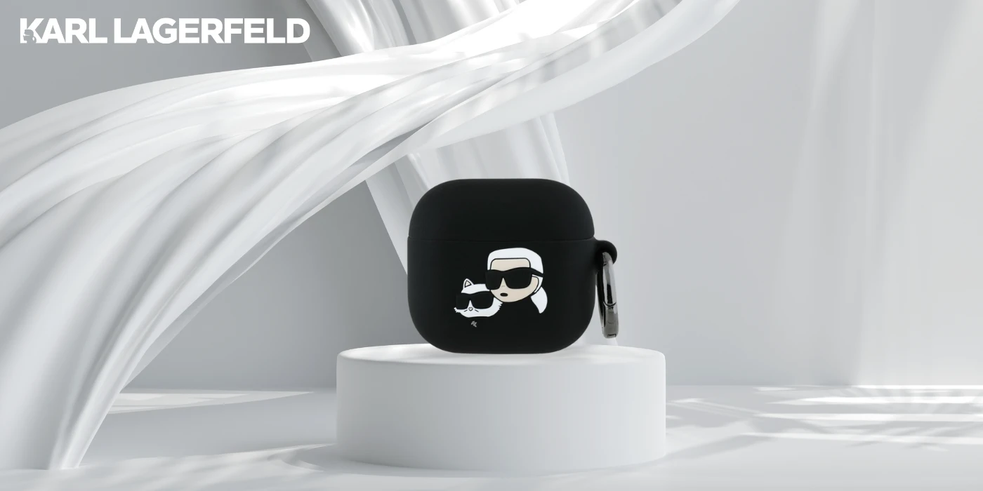 Dėklas Karl Lagerfeld KLA4RUNKCHK AirPods 4 cover juodos spalvos silikoninis Karl&Chaupette Head 3D aprašymas - Prekės nuotrauka
