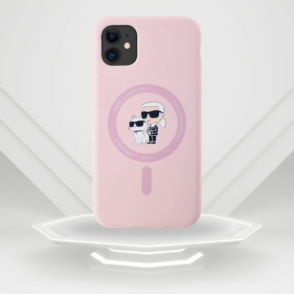 Dėklas Karl Lagerfeld Silicone Karl&Choupette MagSafe iPhone 11 Case - Rožinė aprašymas - Prekės nuotrauka