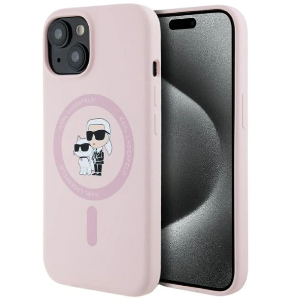 Dėklas Karl Lagerfeld Silicone Karl&Choupette MagSafe iPhone 15 Plus Case - Rožinė aprašymas - Prekės nuotrauka