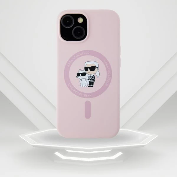 Dėklas Karl Lagerfeld Silicone Karl&Choupette MagSafe iPhone 15 Plus Case - Rožinė aprašymas - Prekės nuotrauka
