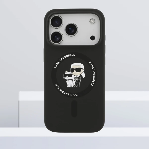 Dėklas Karl Lagerfeld Silicone Karl&Choupette Ring MagSafe skirtas Apple iPhone 17 Pro Max juodos spalvos aprašymas - Prekės nuotrauka