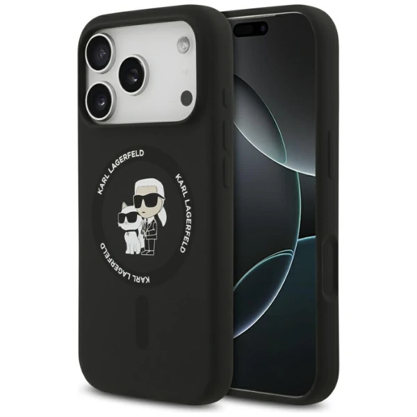 Dėklas Karl Lagerfeld Silicone Karl&Choupette Ring MagSafe skirtas Apple iPhone 17 Pro Max juodos spalvos aprašymas - Prekės nuotrauka