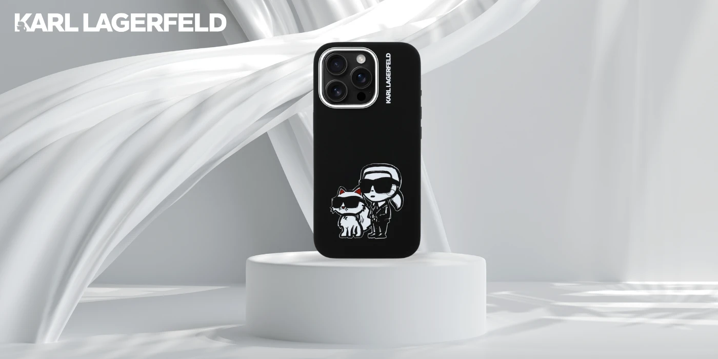 „Karl Lagerfeld“ silikoninis „Karl&Choupette Sketch MagSafe“ dėklas, skirtas „iPhone 16 Pro“ – Juodas aprašymas - Prekės nuotrauka