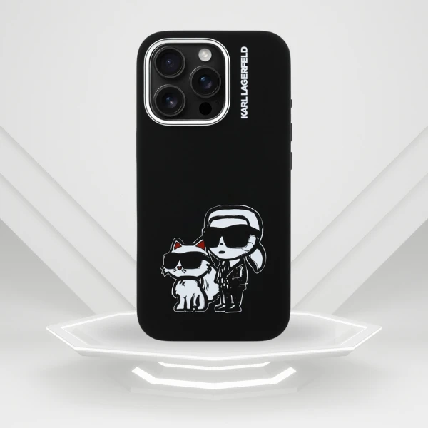„Karl Lagerfeld“ silikoninis „Karl&Choupette Sketch MagSafe“ dėklas, skirtas „iPhone 16 Pro Max“ - Juodas aprašymas - Prekės nuotrauka