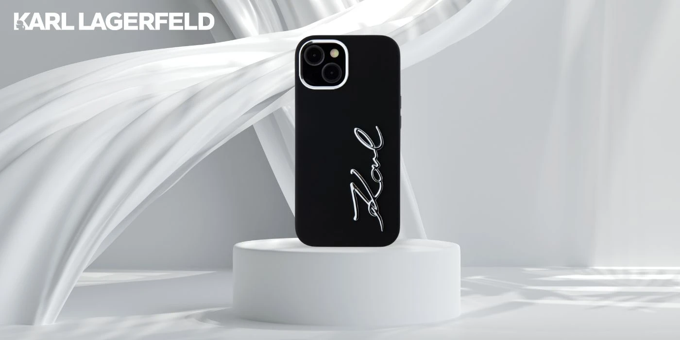 Dėklas Karl Lagerfeld Silicone Metal Script Logo iPhone 15 Case - Juodas aprašymas - Prekės nuotrauka