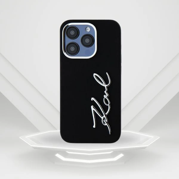 Dėklas Karl Lagerfeld Silicone Metal Script Logo iPhone 15 Pro Max Case - Juodas aprašymas - Prekės nuotrauka