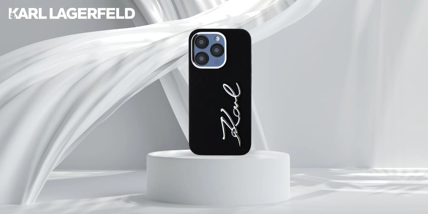 Dėklas Karl Lagerfeld Silicone Metal Script Logo iPhone 15 Pro Max Case - Juodas aprašymas - Prekės nuotrauka