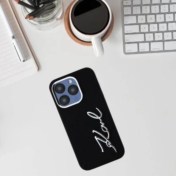 Dėklas Karl Lagerfeld Silicone Metal Script Logo iPhone 15 Pro Max Case - Juodas aprašymas - Prekės nuotrauka