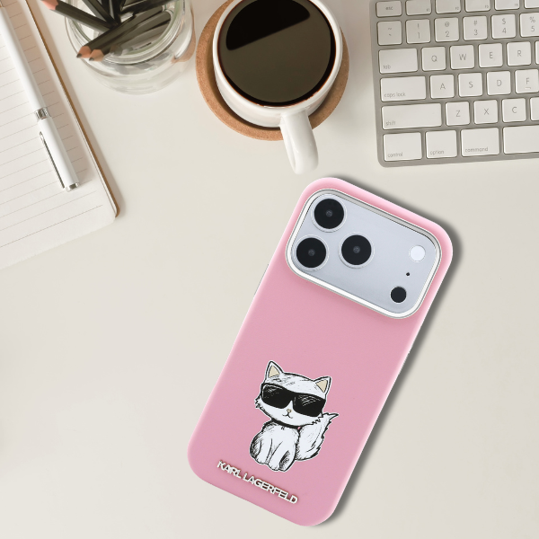 Karl Lagerfeld Smooth Choupette Sketch MagSafe dėklas, skirtas iPhone 18 Pro / 17 Pro - Rožinė aprašymas - Prekės nuotrauka